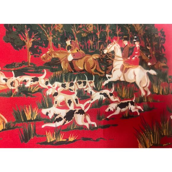 Beautiful Esquestrian Horses Hunting Dogs Red Scarf Wrap Vintage - Picture 8 of 12